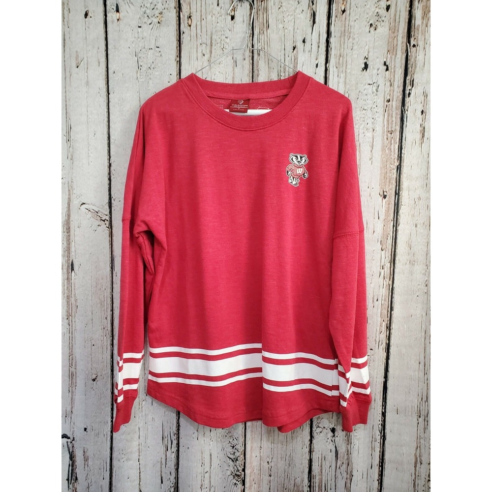 Colosseum Women's Small Wisconsin Badgers Red Sequin Graphic Sweatshirt EUC‎